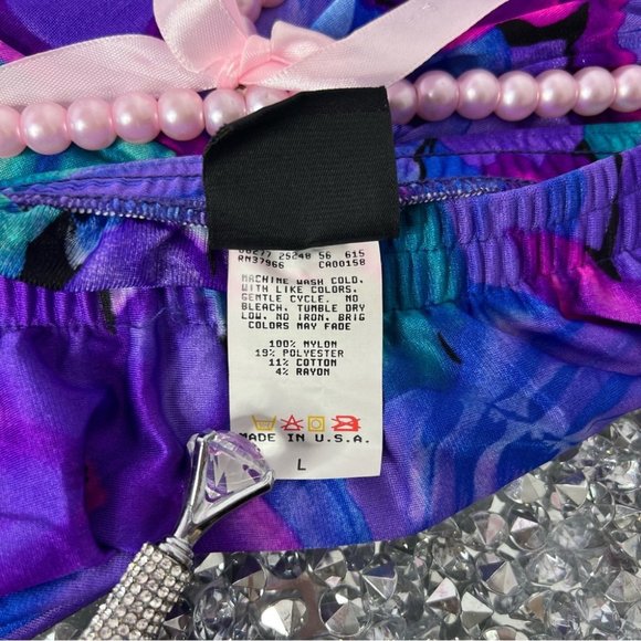 Jantzen classic skirt swim coverup neon floral turquoise pink purple black slit - Picture 7 of 12